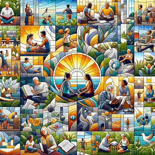 A mosaic image depicting people reading, excercising and conversing How to Handle Thinking That Other People Are Better Than Us