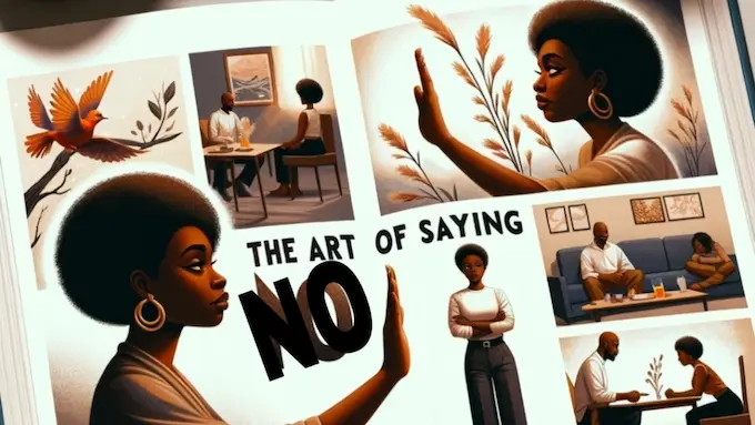 The Art of saying no cover black lady with afro refusing to compromise. The Art of Saying 'No': Boundaries for Personal Well-Being