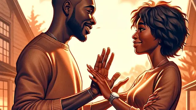 Two black individuals amicably agreeing. Never force anyone to talk to you