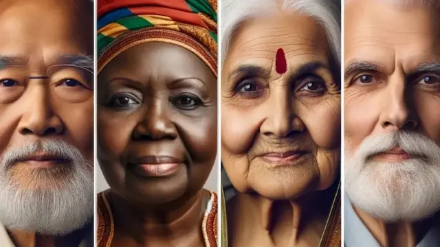 Collage of headshots of four elderly individuals. respect your elders