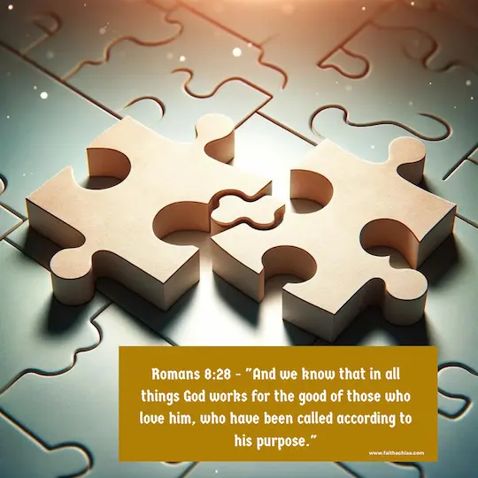 Two puzzle pieces fitting together perfectly, symbolizing compatibility and the potential for growth when both partners are committed to making the relationship work. Romans 8:28 bible verses about not giving up on a relationship
