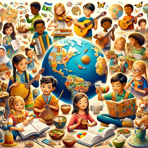 children of diverse races ethnicities and genders engaging in various cultural activities around the world. The i 1