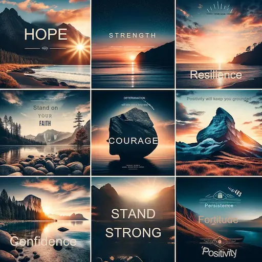 inspirational sayings set against backgrounds