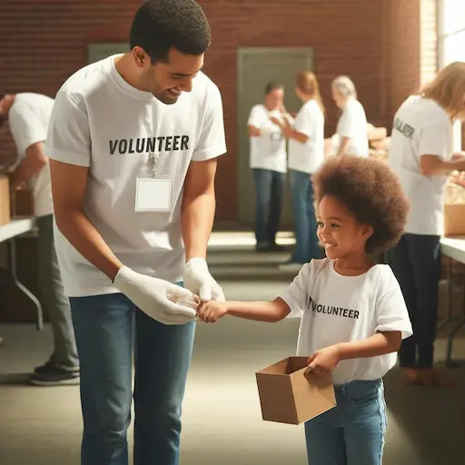 Girl mirroring fathers volunteer action
