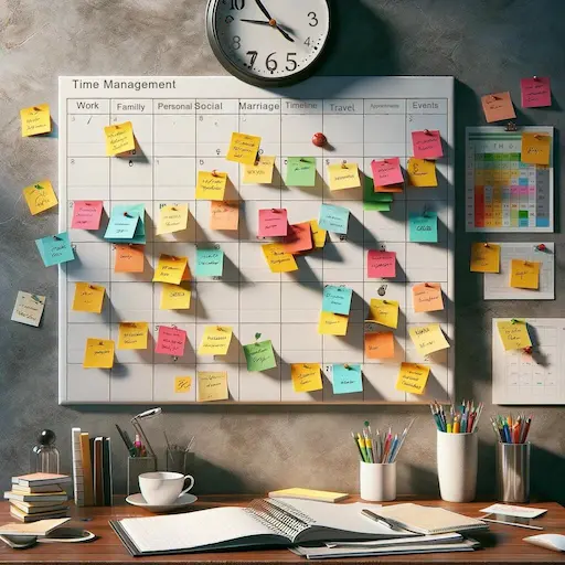 Wall calendar wall with colorful sticky notes