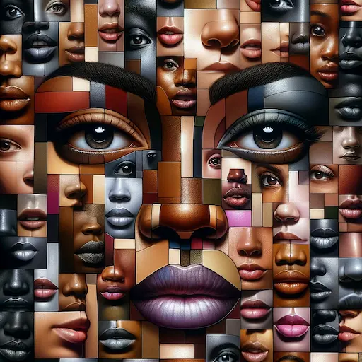 facial features each differing in shape and size artistically arranged to illustrate the intense focus on perceived fl 1
