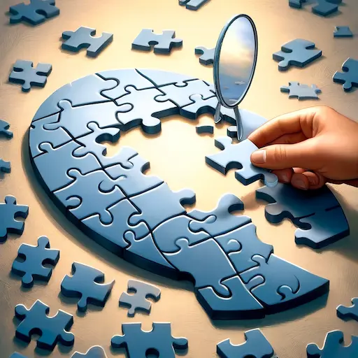 puzzle being assembled with the last piece being a mirror representing the process of diagnosing Body Dysmorphic Disorder BDD. This image should 1