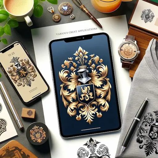 various applications of a family crest including