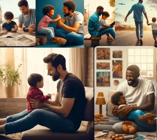 collage of father child moments of various culture