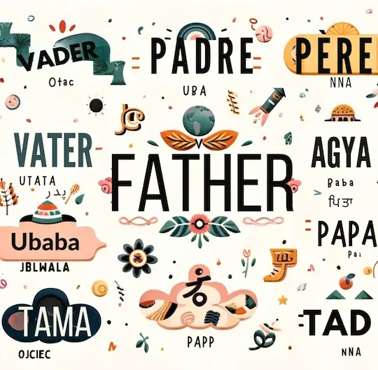 illustration of word father in different languages