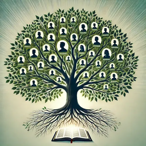 A family tree with a Bible at the roots, symbolizing a legacy grounded in faith. The tree has lush green leaves and branches extending outwards. What does the bible say about leaving a legacy