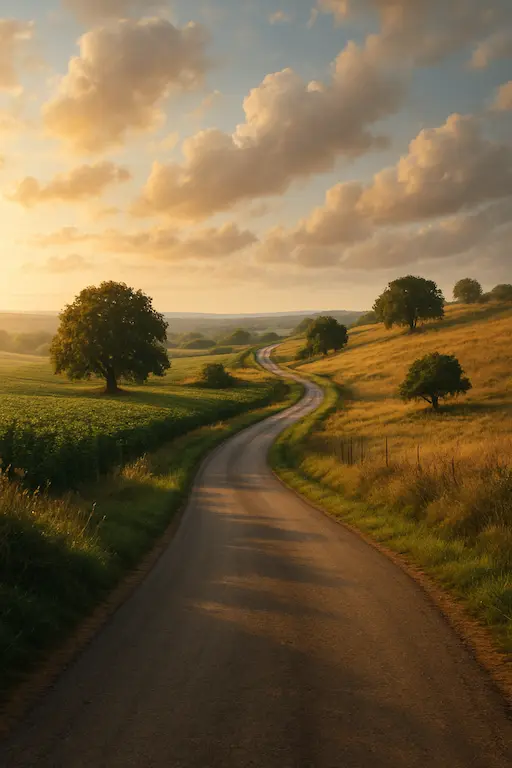 Path or Road Leading into the Distance Symbolizes the journey of faith and belonging, especially for figures like Abraham and Moses.