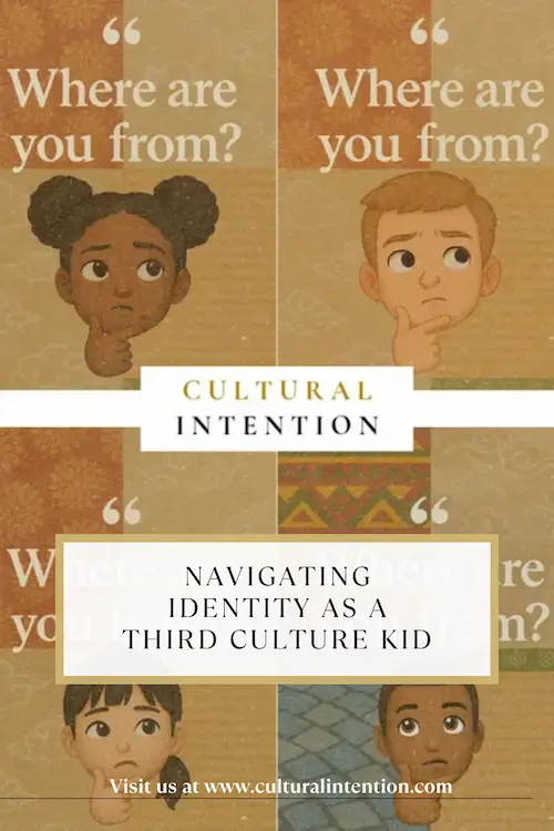 Pinterest Pin Cover. Social Media. Quote Graphic: “Where are you from?” with Confused faces or Thoughtful Faces of third culture kids