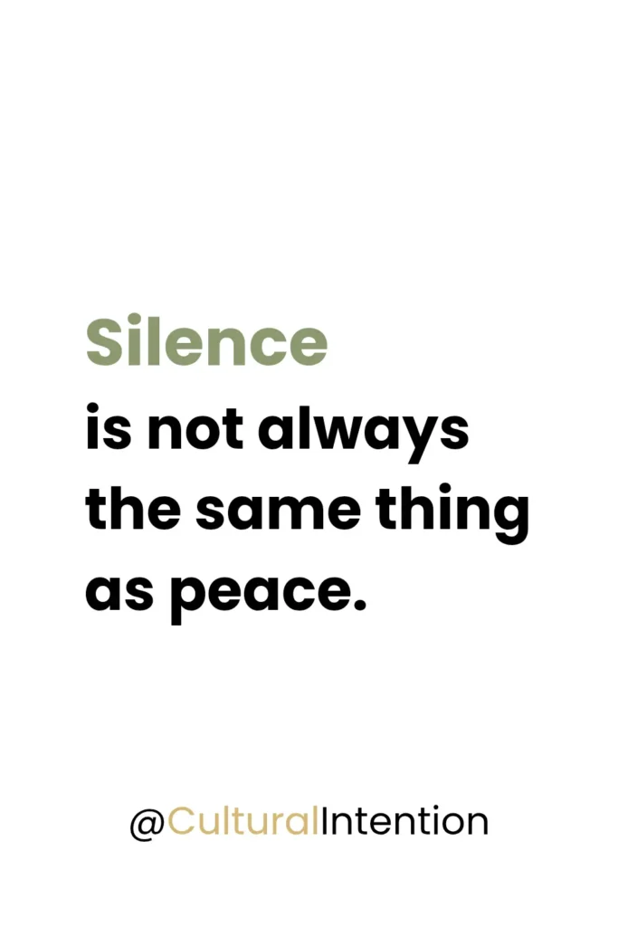 Quote highlighting that silence in marriage can be mistaken for peace, especially in relationships shaped by different cultural expectations about conflict. Cultural Intention