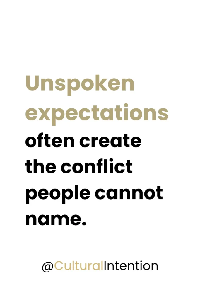 Quote explaining how unspoken expectations in marriage often lead to conflict, particularly when partners come from different family and cultural backgrounds. Cultural Intention